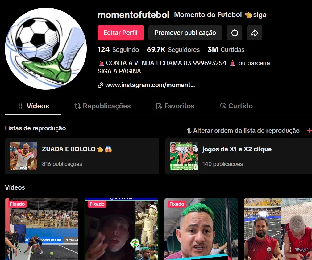 TikTok PROMOÇÃO Conta Futebol tiktok , cresce rapido 69,7k de seguidores TIKTOK SHOP… com 70 mil à venda