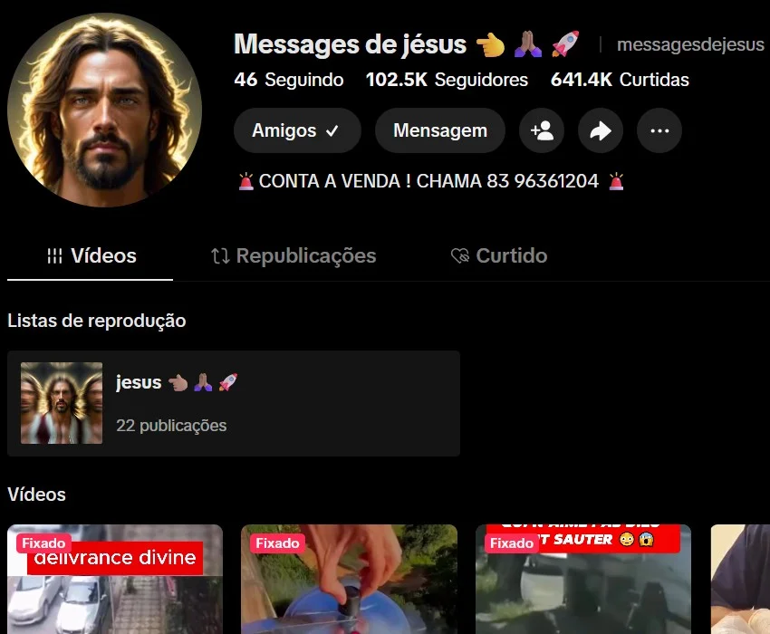 TikTok Promoção Conta Tiktok 102,5 Mil Seguidores engajado e nicho viral religião em… com 103 mil à venda