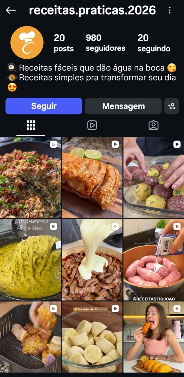 Instagram Conta do instagram RECEITAS 843 seguidores com 843 à venda