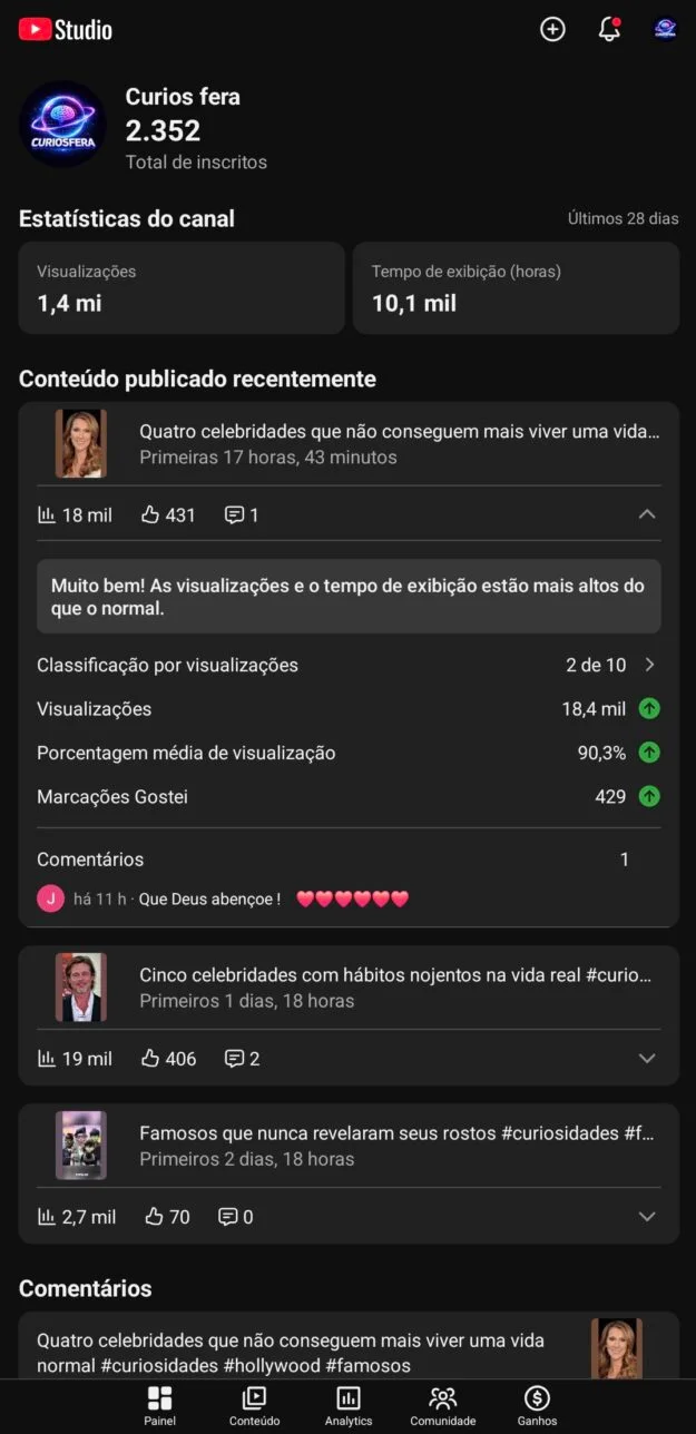YouTube 🔥 Canal YouTube Shorts Nicho Curiosidades +1,4M Views com 2 mil à venda